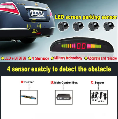 Radar de Recul 4 Capteurs Écran LED Alerte Sonore