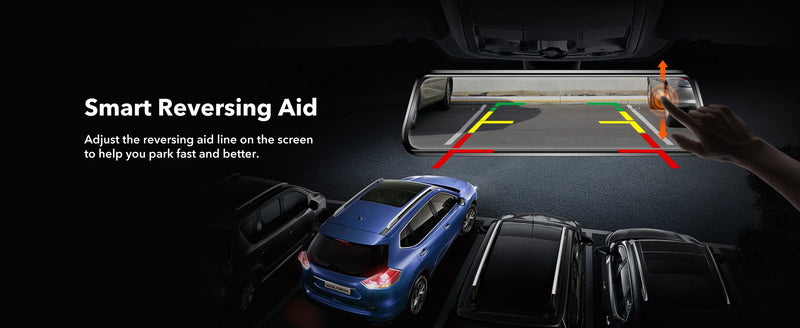 Dashcam Miroir Wolfbox G930 4K avec Écran Tactile, Wi-Fi 5,8 GHz, GPS et Caméra de Recul, Surveillance de Parking