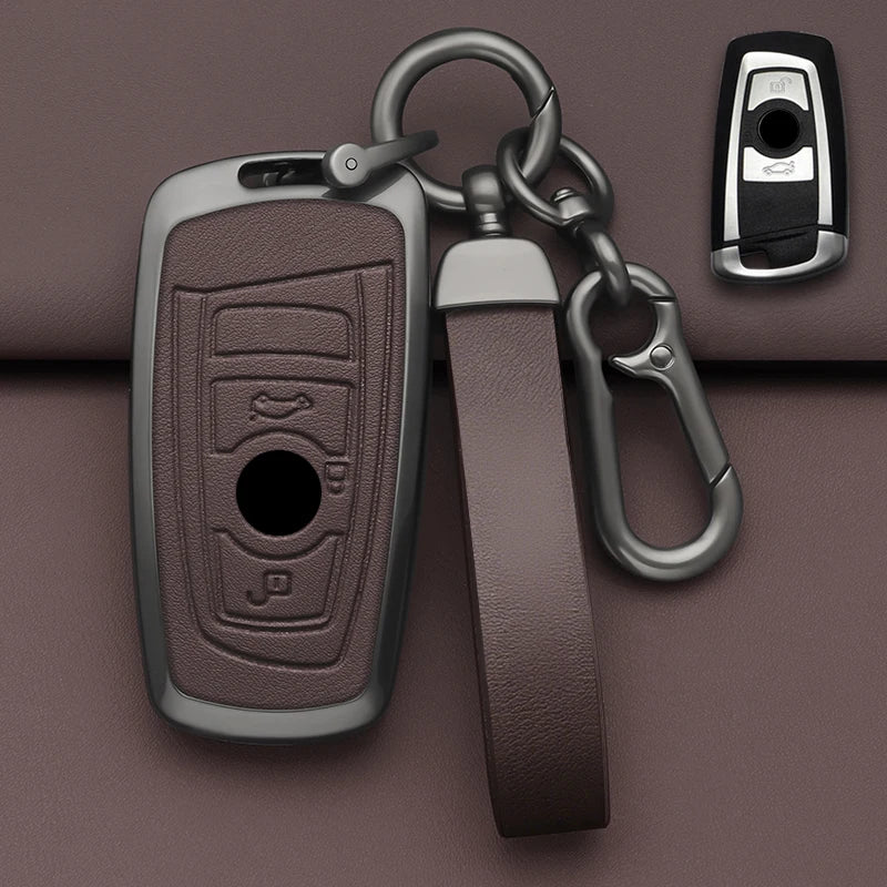 Coque de Clé BMW Alliage Effet Cuir avec Dragonne Série 1 3 5 F20 F30 G20 F10 G30 X3 X4 3 ou 4 Touches