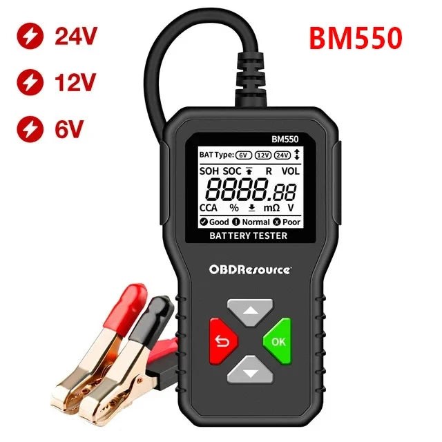 Testeur de Batterie Voiture 6V 12V 24V 100-2000 CCA Écran LCD