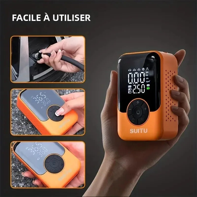 Gonfleur de Pneu Voiture Sans Fil 150 PSI 2 x 1500 mAh Orange