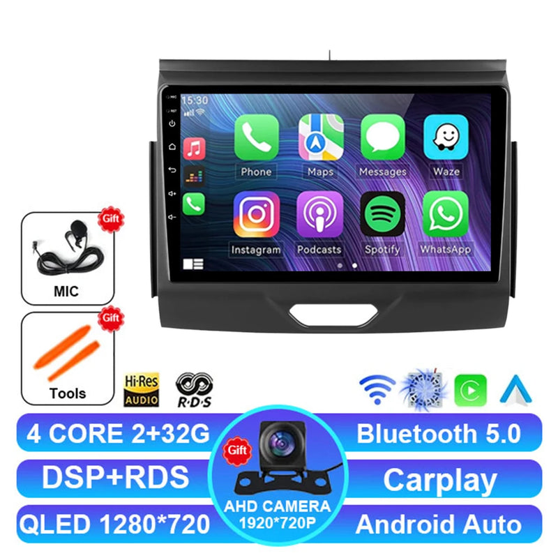 Autoradio Android 15 Ford Everest et Ranger 2015-2018 CarPlay Sans Fil GPS 4G