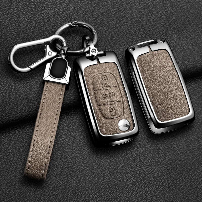 Étui de Protection Clé Peugeot Citroën Cuir et Alliage 207 307 308 407 607 807 C2 C3 C4 C5 C6 C8