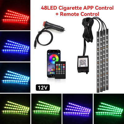 Éclairage d'Ambiance LED RGB 72 Diodes Bluetooth Voiture