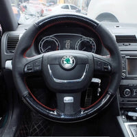 Couvre Volant Skoda Octavia RS, Superb, Yeti, Kodiaq, Rapid Spaceback, Cuir et Carbone à Coudre