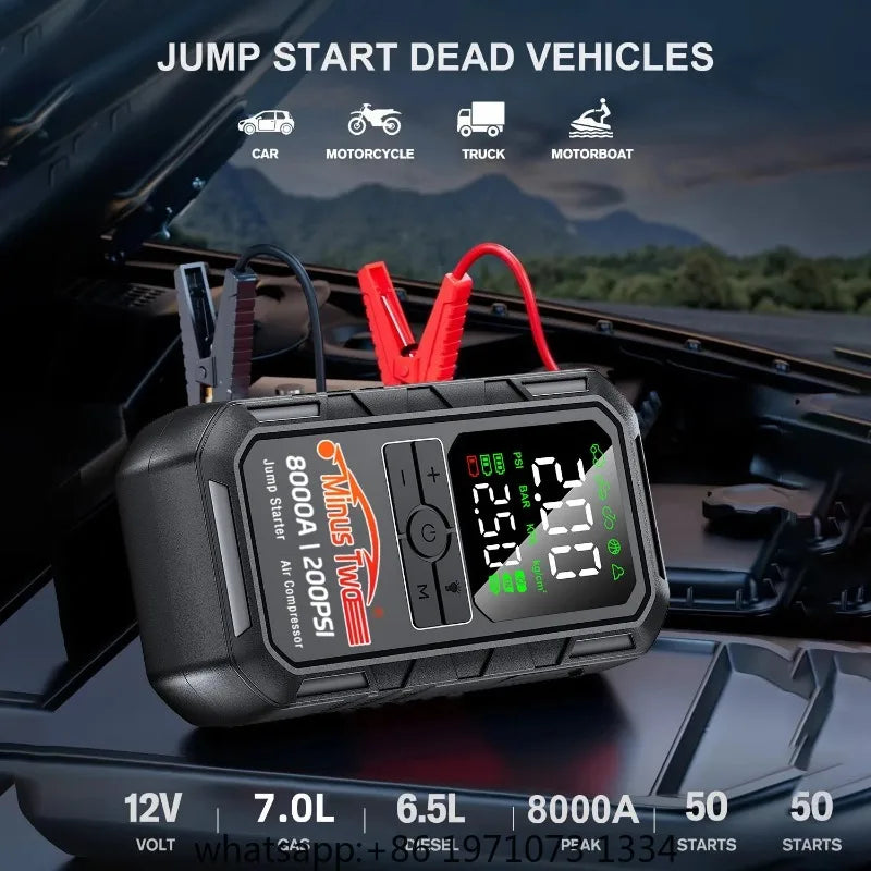 Booster de Batterie Voiture 8000A avec Compresseur 200 PSI