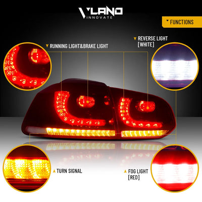 Feux Arrière LED VW Golf 6 MK6 2010-2014 Séquentiels Paire
