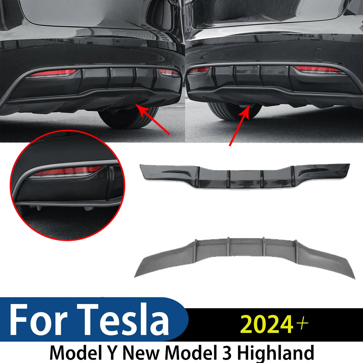 Diffuseur Lèvre Pare-Chocs Arrière Tesla Model 3 Highland Model Y 2024