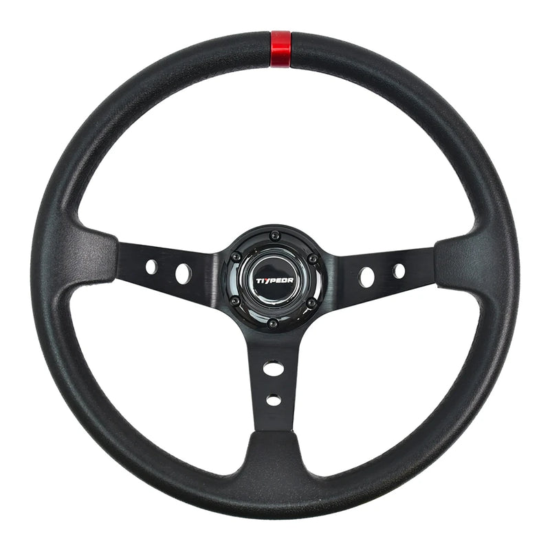 Volant Sport 350 mm Cuir PU Moyeu 6 Vis Plat Profond Universel
