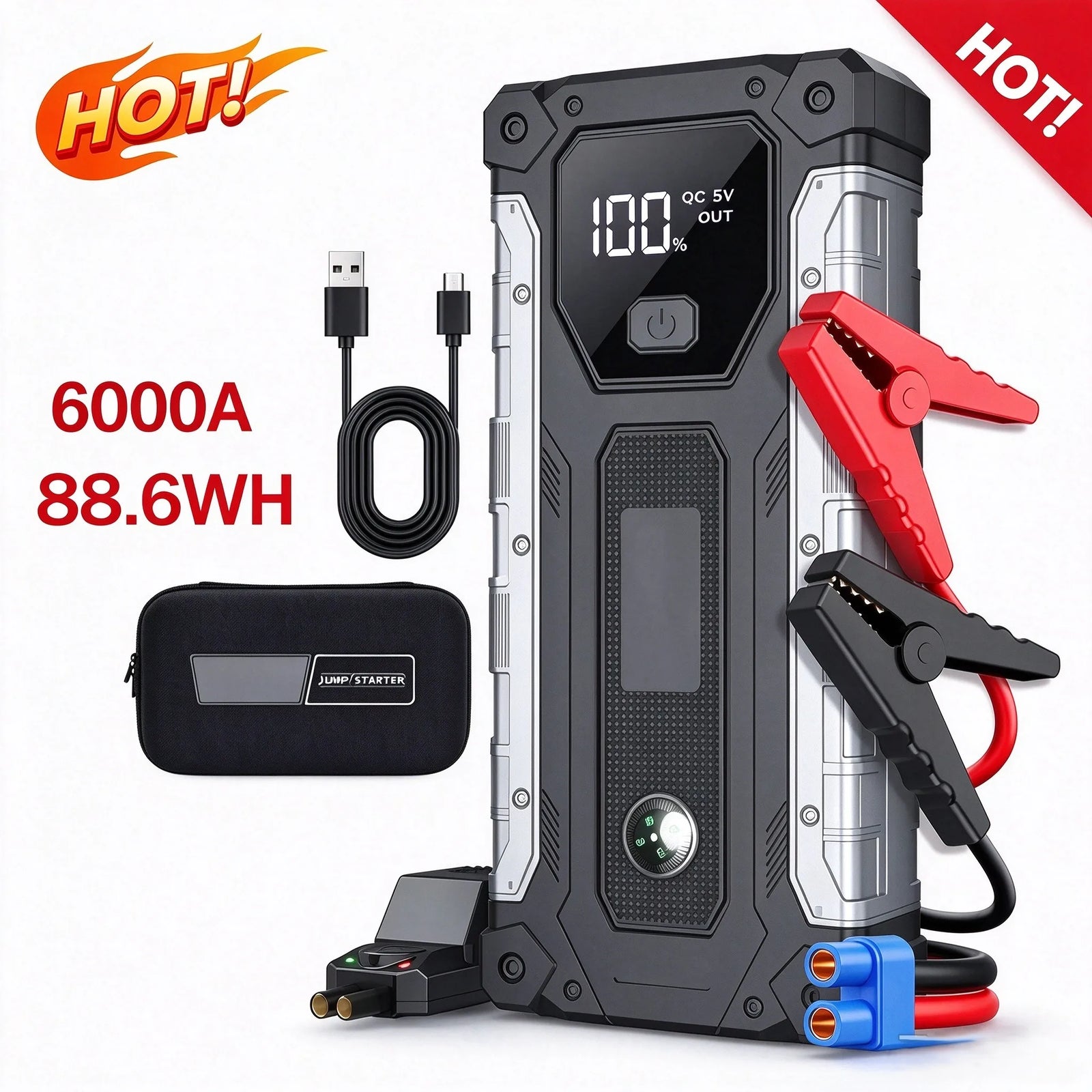 Booster de Batterie Voiture 6000A 12V Moteurs Essence