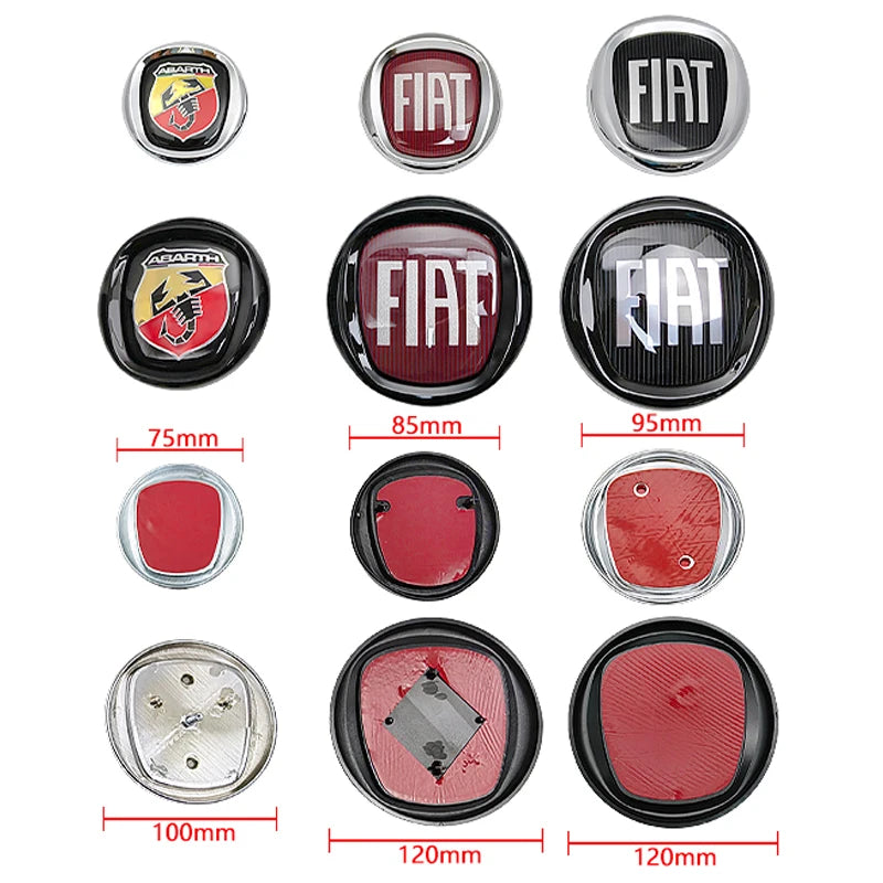 Emblème Logo Fiat 500 Panda Tipo Abarth Strada 600 500L Mobi en ABS 75 85 95 100 120 mm Avant et Arrière
