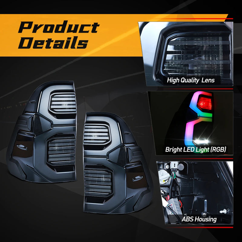 Feux Arrière LED RGB Toyota Hilux 2015-2024 Commandés par Application, Paire Gauche et Droite