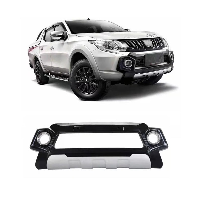 Protection Avant Mitsubishi Triton L200 2015 2016 2017 2018 Bouclier Noir et Gris Pick-up avec Cadres de Feux Ronds