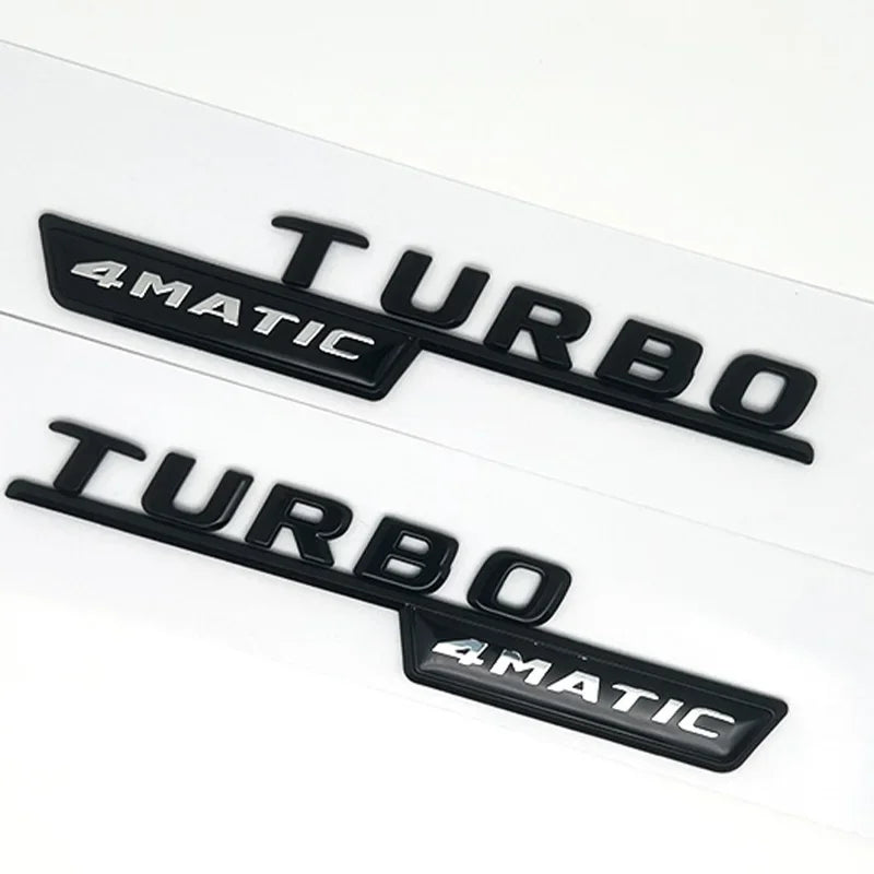 Emblèmes Turbo 4Matic Mercedes d'Aile, Paire A45, CLA45, GLA45, GLE53, Noir Brillant ou Chrome