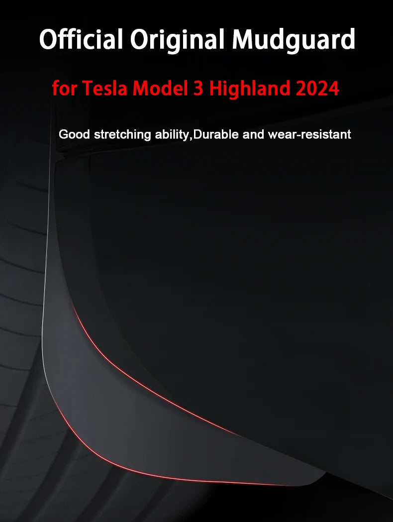 Garde-Boue Tesla Model 3 Highland 2024 Jeu de 4 Bavettes Avant et Arrière Style Origine