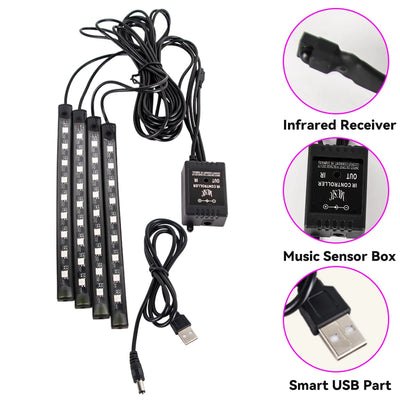 Éclairage d'Ambiance LED RGB 72 Diodes Bluetooth Voiture