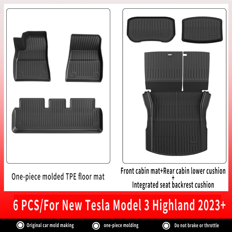Tapis de Sol Tesla Model 3 Highland 2024-2026 TPE Ensemble 3 à 12 Pièces Simple ou Double Couche