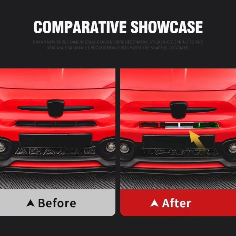 Calandre Centrale Fiat 500 Abarth 595 2016+ Fibre de Carbone Tricolore Noir ou Rouge