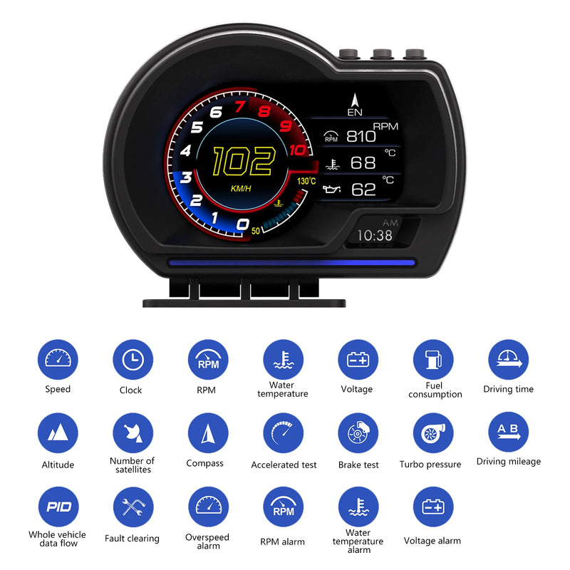 Affichage Tête Haute OBD2 GPS Voiture Écran LCD