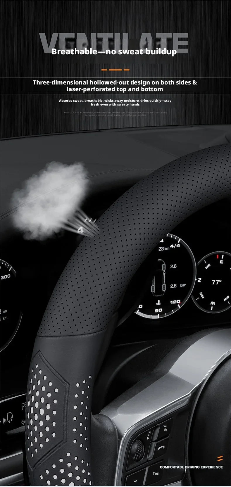 Couvre Volant Toyota Corolla, RAV4, Camry, C-HR, Yaris, Hilux en Carbone et Cuir Nappa Perforé 15 Pouces