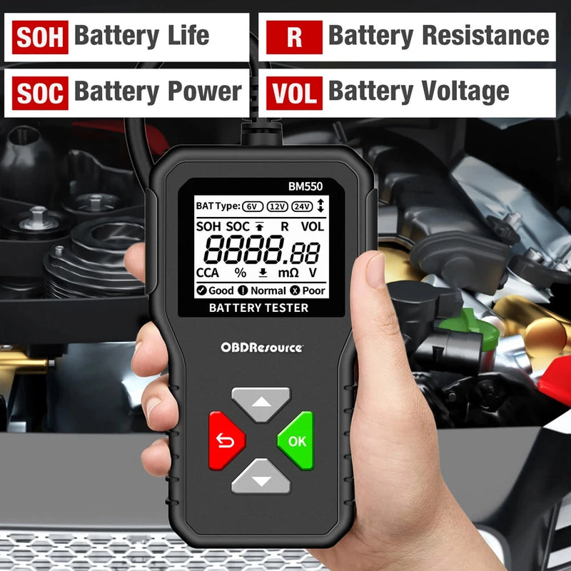 Testeur de Batterie Voiture 6V 12V 24V 100-2000 CCA Écran LCD