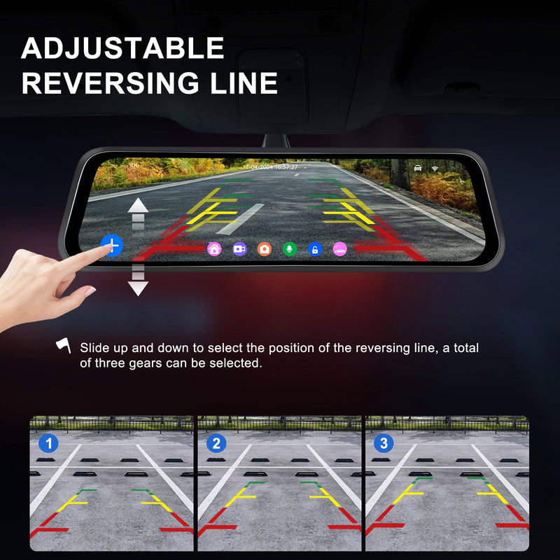 Dashcam Miroir Podofo 4K Écran Tactile 9,66 Pouces avec Caméra de Recul, Vision Nocturne et Surveillance 24 h