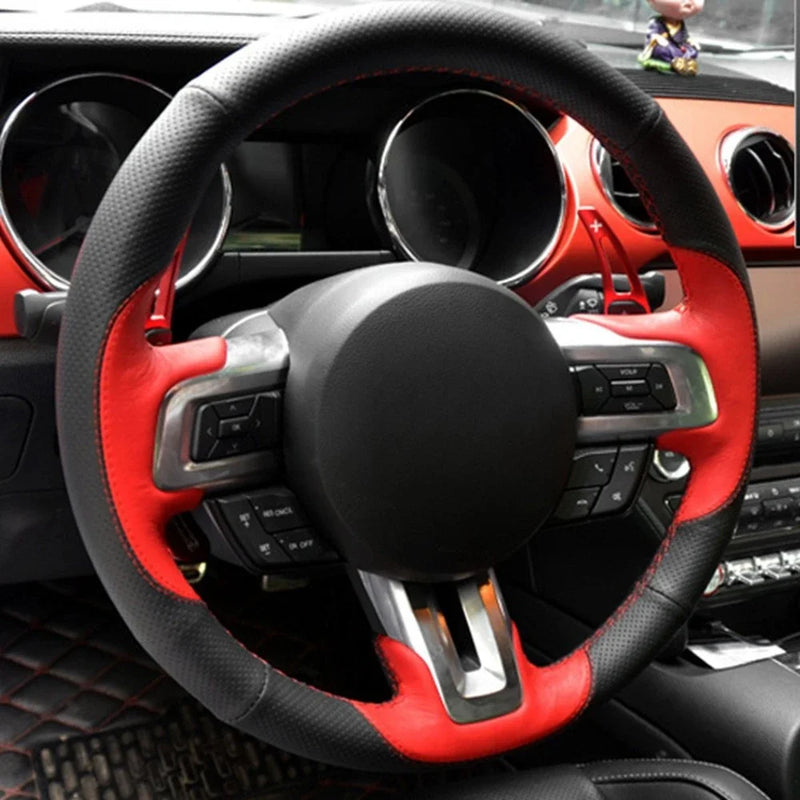 Couvre Volant Ford Mustang et Mustang GT 2015-2019, Cuir Véritable et Daim, à Coudre, 9 Styles