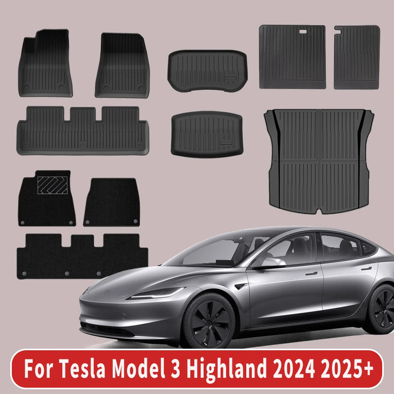 Tapis de Sol Tesla Model 3 Highland 2024-2026 TPE Ensemble 3 à 12 Pièces Simple ou Double Couche