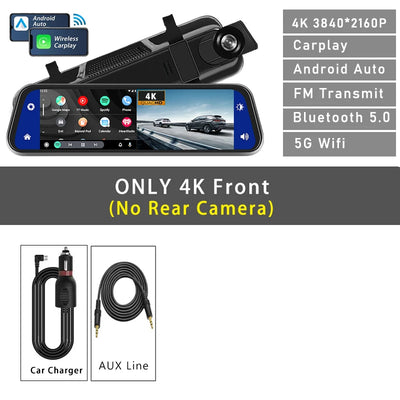 Dashcam 10 Pouces 4K CarPlay Android Auto OLESED