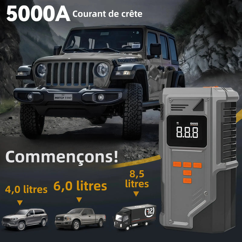 Booster de Batterie Voiture Grand Froid avec Compresseur 150 PSI Arrêt Auto