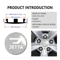 Cache-Moyeux Volkswagen Jetta 56 et 60 mm avec Autocollants Adhésifs, Lot de 4, Noir ou Argent