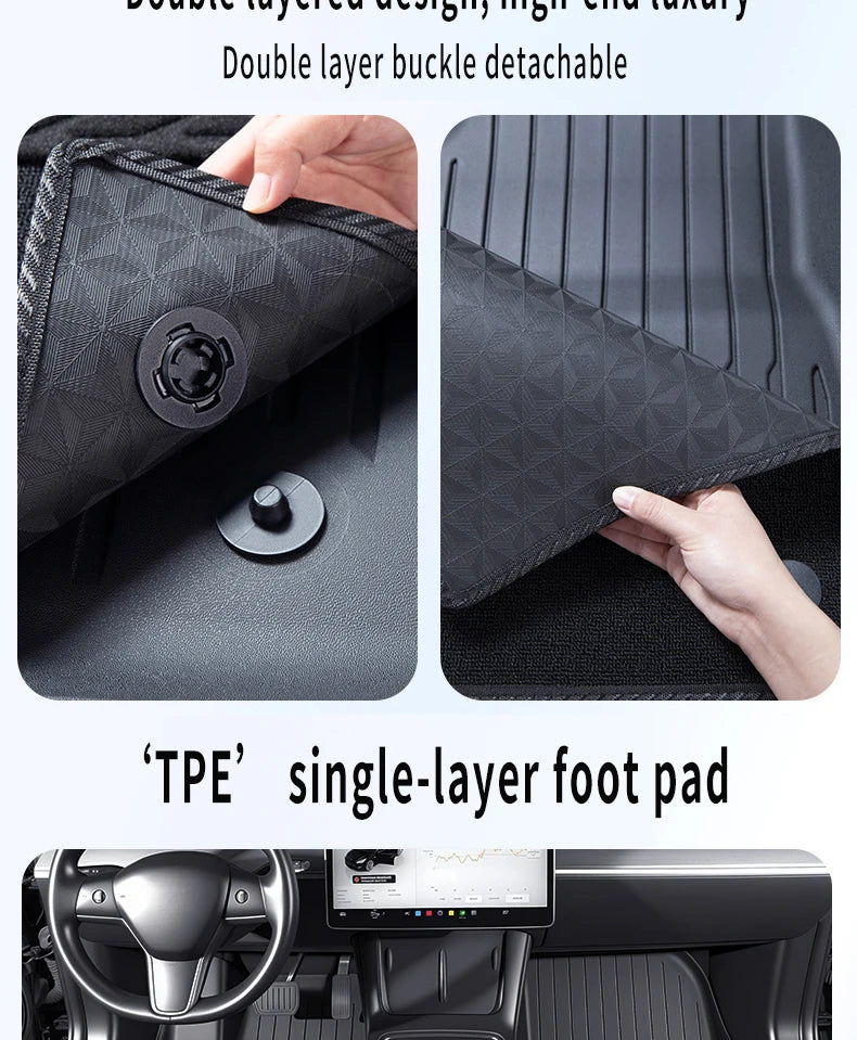 Tapis de Sol Tesla Model 3 Highland 2024-2026 TPE Ensemble 3 à 12 Pièces Simple ou Double Couche