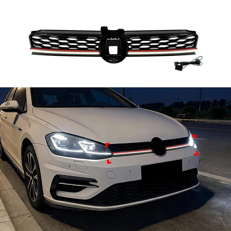 Calandre LED Volkswagen Golf 7.5 GTI 2017-2019 Nid d'Abeille Noir Brillant