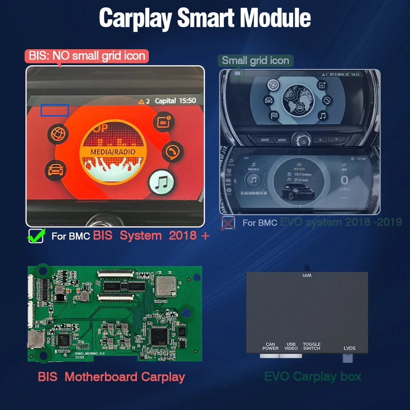 Boîtier CarPlay Sans Fil Android Auto Mini Cooper R55 R56 R57 R58 R60 R61 F54 F55 F56 Clubman Countryman