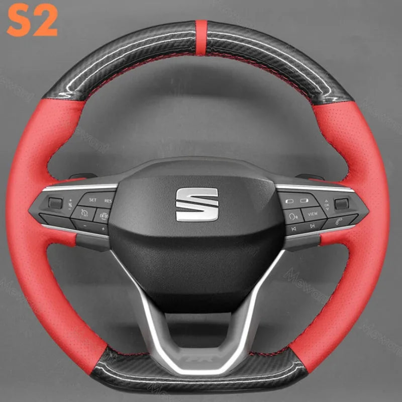 Couvre Volant à Coudre Seat Leon, Cupra Leon, Ateca, Tarraco 2020-2026 Coutures Cuivre, Kit DIY