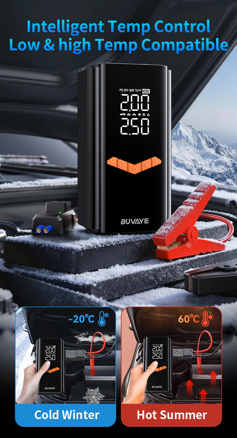 Booster de Batterie Voiture 4 en 1 avec Compresseur 150 PSI 25 L/min