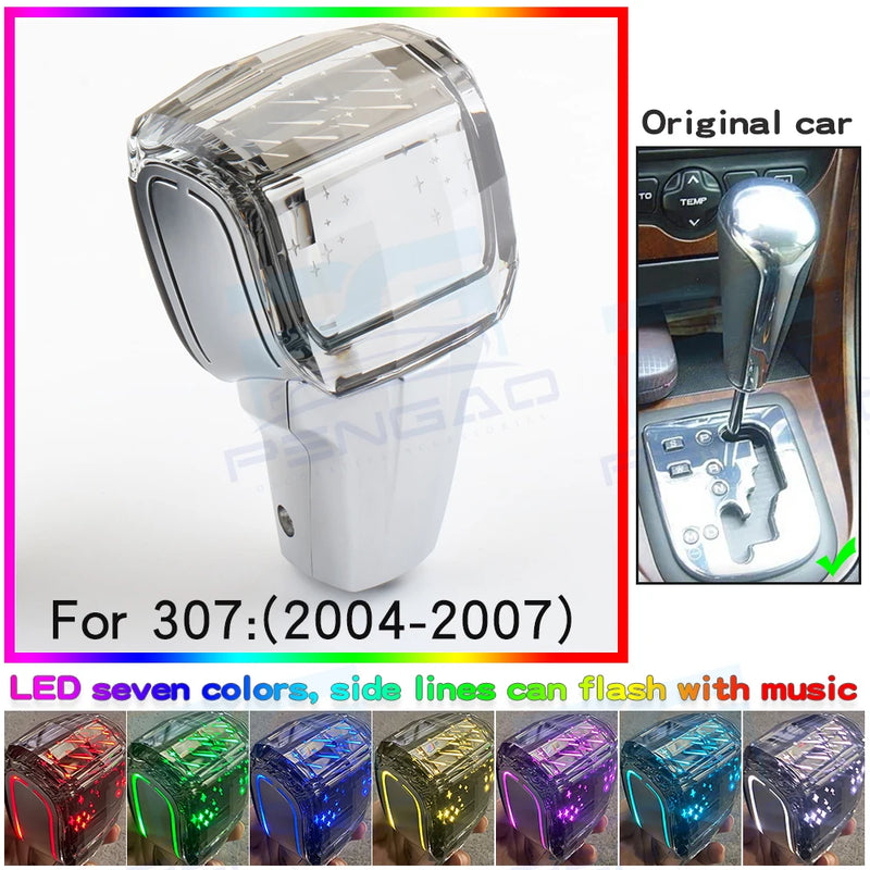 Pommeau de Vitesse Peugeot Cristal LED 7 Couleurs pour Boîte Automatique 206 207 307 308 3008 2008 RCZ
