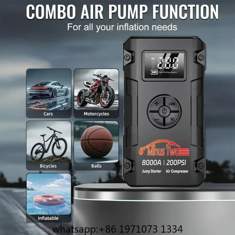 Booster de Batterie Voiture 8000A avec Compresseur 200 PSI