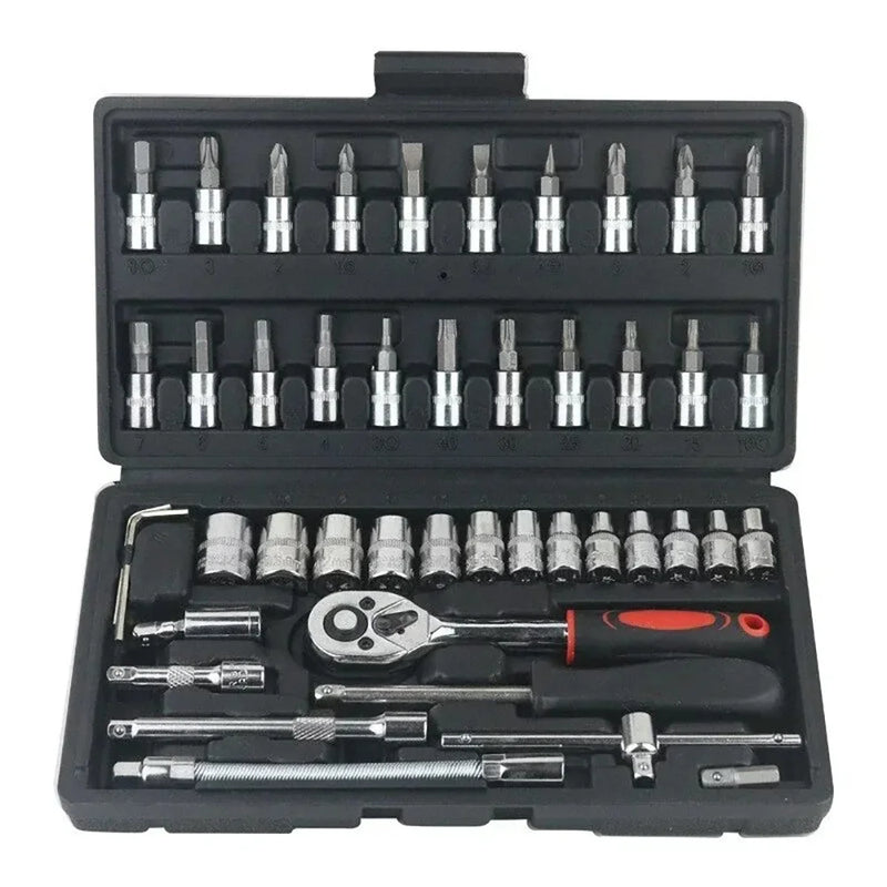 46-Piece Socket Set with Ratchet for Car