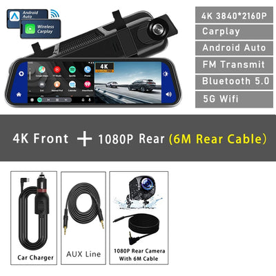 Dashcam 10 Pouces 4K CarPlay Android Auto OLESED