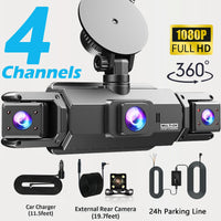 Dashcam 4 Canaux 4K WiFi Avant Arrière Intérieur