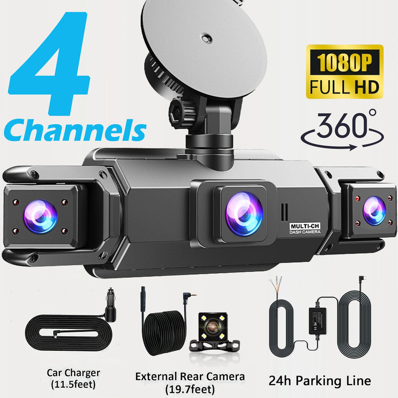 Dashcam 4 Canaux 4K WiFi Avant Arrière Intérieur