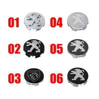 Cache-Moyeux Peugeot 60 mm, Lot de 4, Six Modèles Noir, Argent ou Gris, 106 à 508, 2008, 3008, 5008