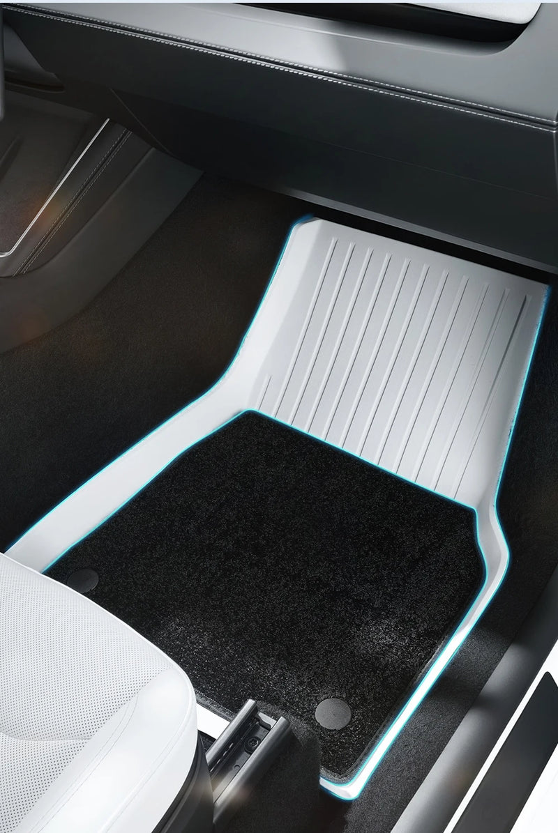 Tapis de Sol Tesla Model Y Juniper 2025-2026 TPE Blanc Moquette Noire