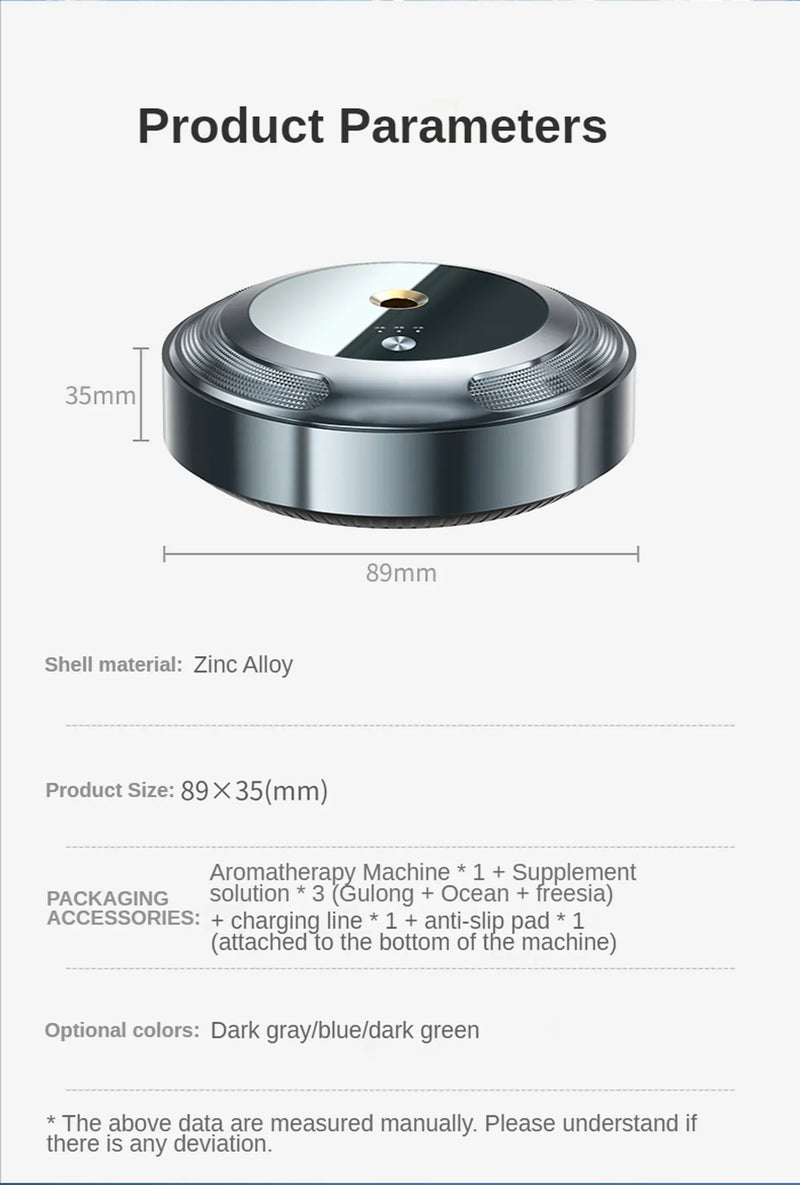Désodorisant Voiture Électrique Rond Alliage de Zinc Huiles Essentielles