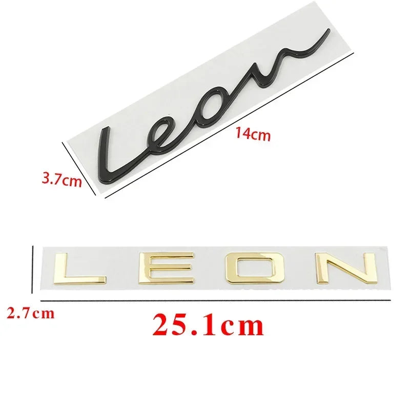 Emblème Lettres LEON 3D en Alliage de Zinc pour Seat Leon MK1 à MK6 et FR, Capitales ou Manuscrit, 5 Coloris