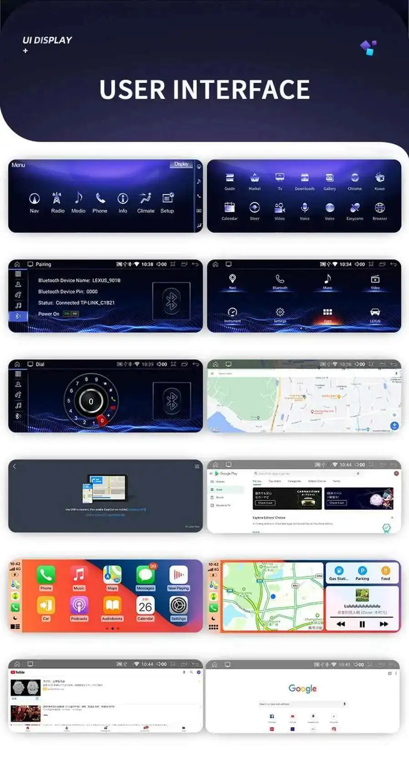 Autoradio Android 14 Écran QLED 12,3 Pouces Lexus RX 270 350 450h 2009-2015 CarPlay Double Système