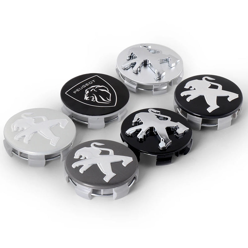 Cache-Moyeux Peugeot 60 mm, Lot de 4, Six Modèles Noir, Argent ou Gris, 106 à 508, 2008, 3008, 5008