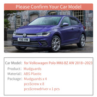 Garde-Boue VW Polo 6 BZ AW 2018-2023 Jeu de 4 Bavettes Avant et Arrière en ABS