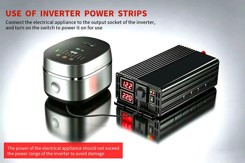 Convertisseur 12V 24V 220V Pur Sinus 1200 à 3000 W Onduleur Voiture Écran LCD